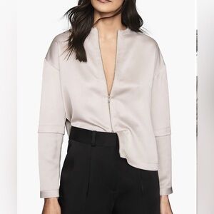 Reiss Lulu Satin Zip Front Blouse Oyster Formal Relaxed Fit Size 8